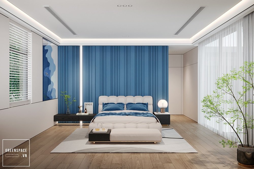 Phòng ngủ xanh lam theo đúng concepy blue house
