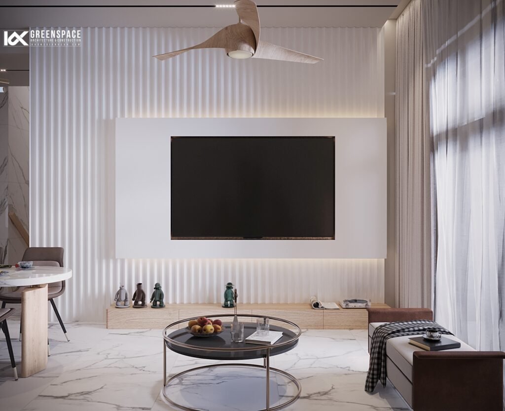 Thiết kế và thi công trọn gói biệt thự Vũng Tàu -phòng khách bếp view 2