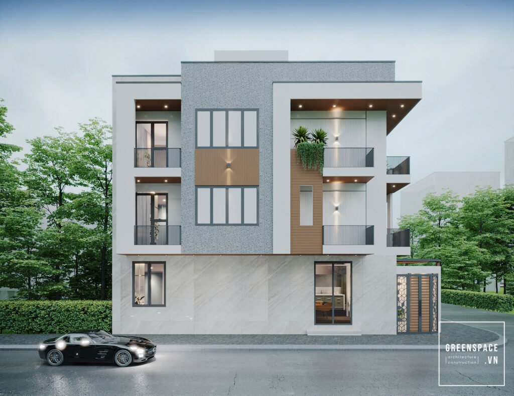 Thiết kế nhà ở 2 mặt tiền - Phối cảnh mặt ngang
