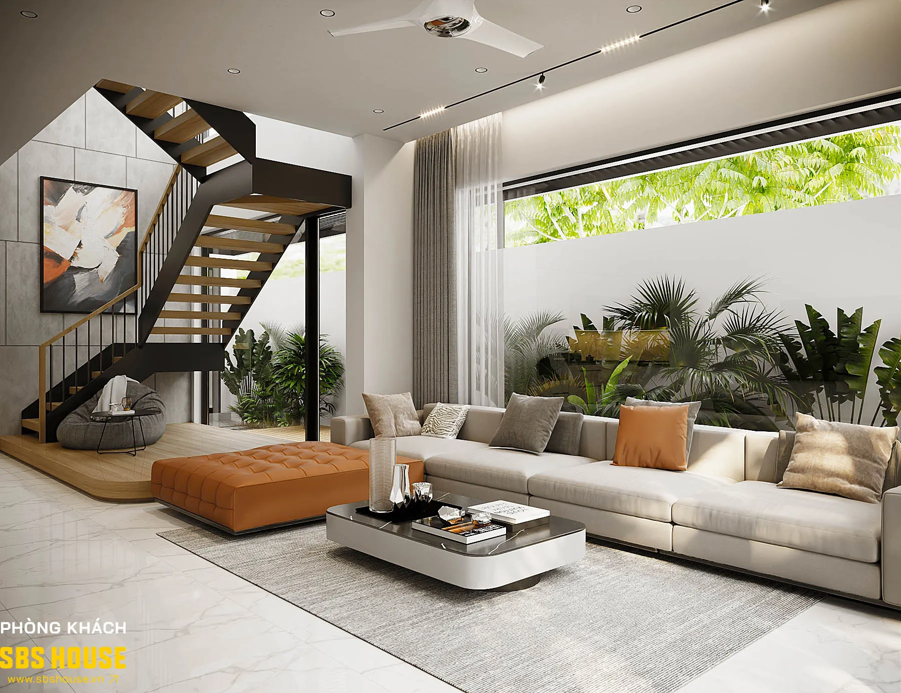 phòng khách nhà phố hiện đại