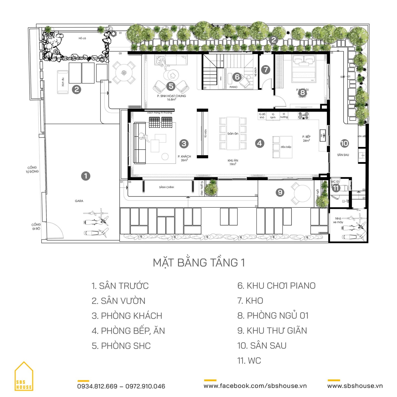 mặt bằng công năng tầng 1 nhà phố