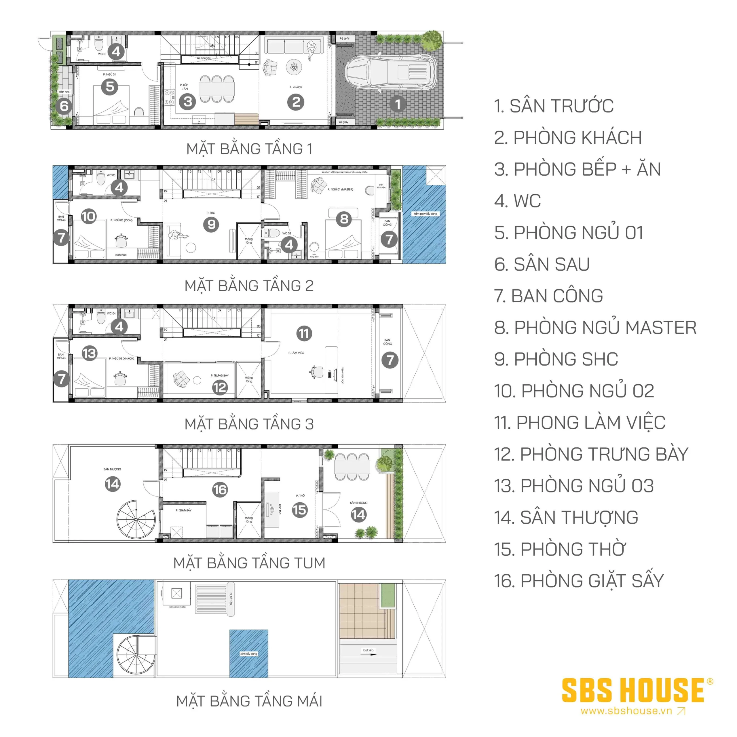 bản vẽ nhà 2 tầng 1 tum 3 phòng ngủ