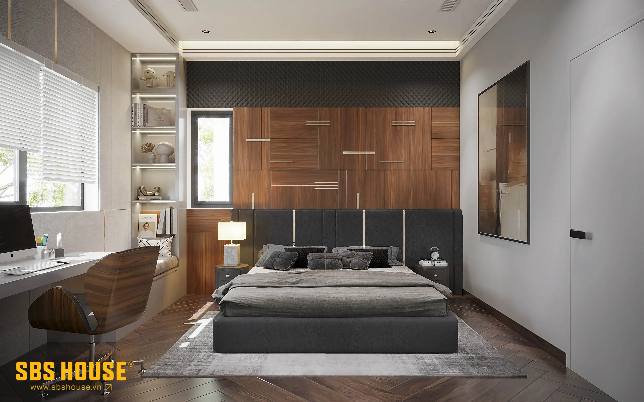 Không chỉ ở những khu vực chức năng chính, phòng ngủ trong V-King Villa cũng được chú trọng thiết kế mở để lấy sáng, lấy gió tự nhiên vào phòng tối ưu