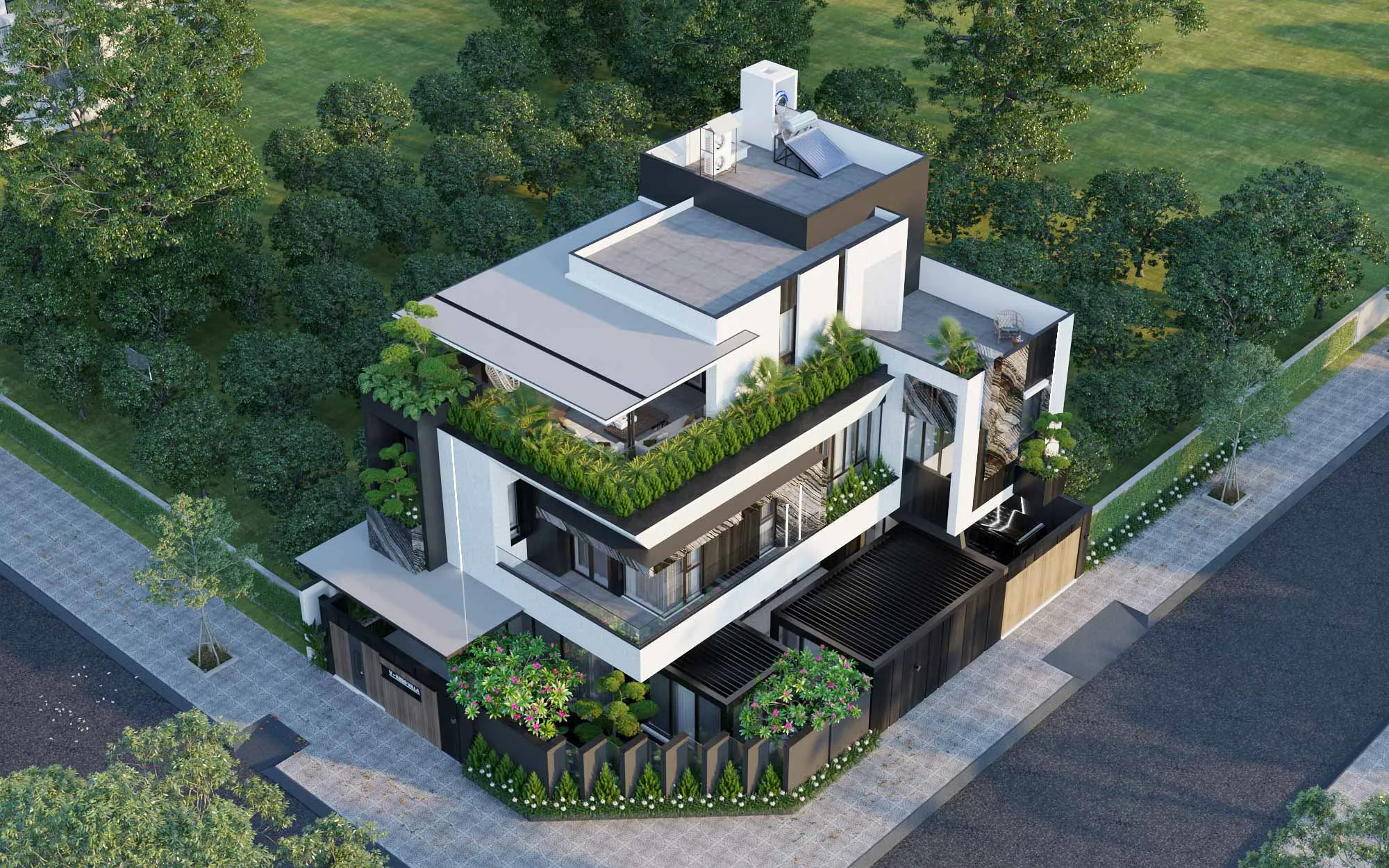 SBS HOUSE đã kết hợp giữa phong cách hiện đại và Tropical trong căn biệt thự này để mang đến không gian sống hiện đại, sáng - xanh - thoáng và đúng với nhu cầu sống, nghỉ dưỡng cho vợ chồng gia chủ gen Y cùng 2 cậu con trai