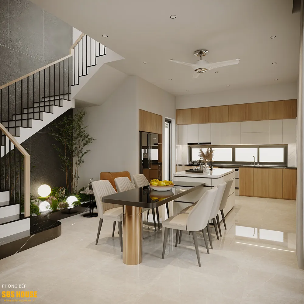 Khu vực bếp ăn mở, nơi cả gia đình có thể vừa dùng bữa vừa tận hưởng khung cảnh bên ngoài