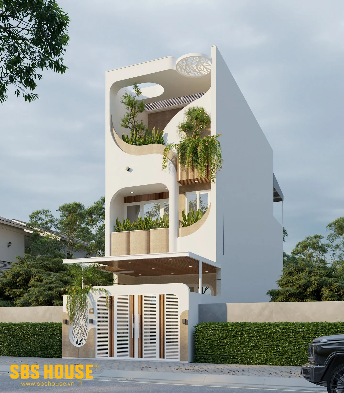 Các đường nét kiến trúc hiện đại được cách điệu uyển chuyển từ hình dáng chiếc lá, biểu tượng cho sức sống và sự mềm mại.