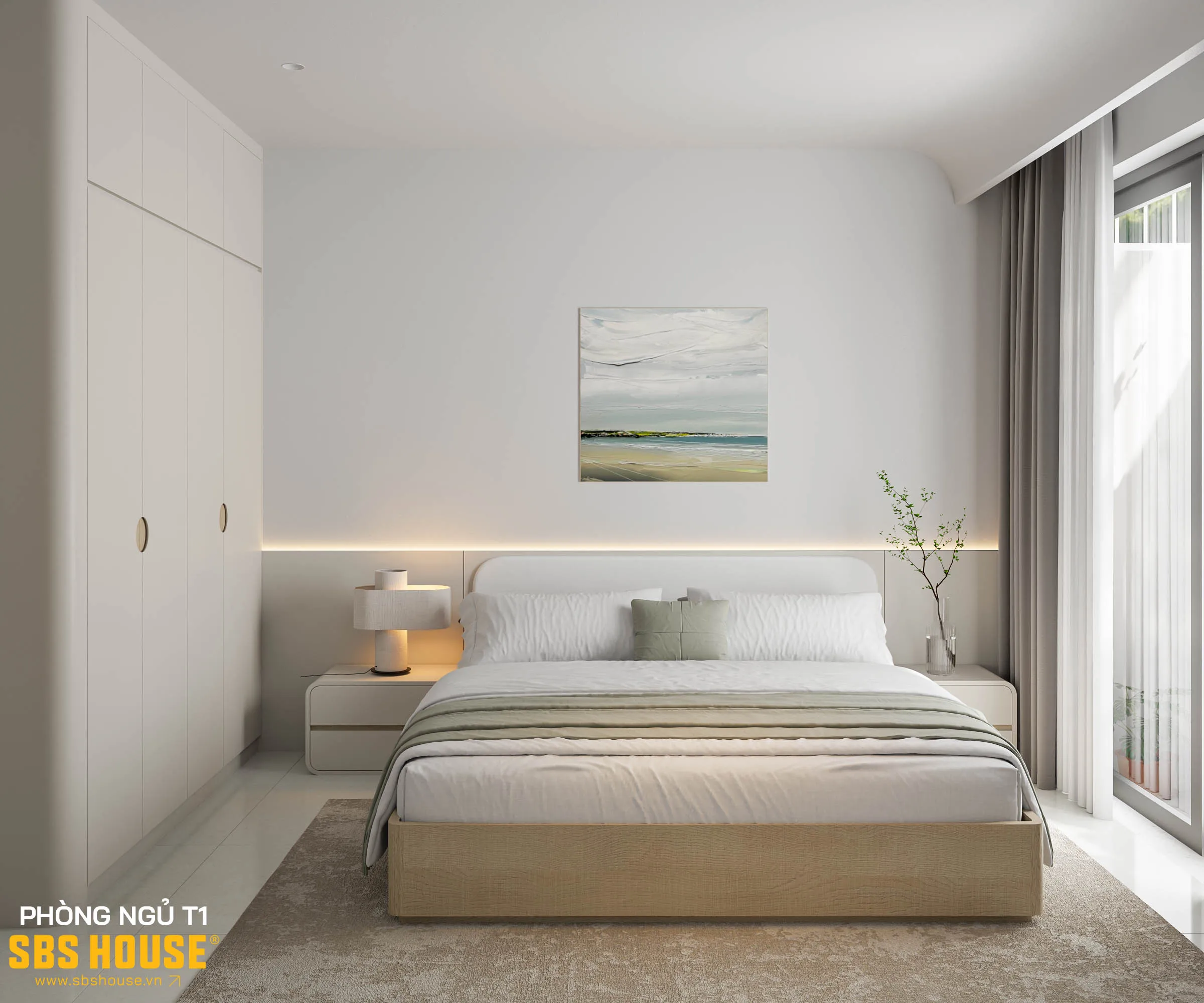 1 phòng ngủ tại tầng 1 giúp thuận tiện trong sinh hoạt, hạn chế phải di chuyển nhiều giữa các tầng.