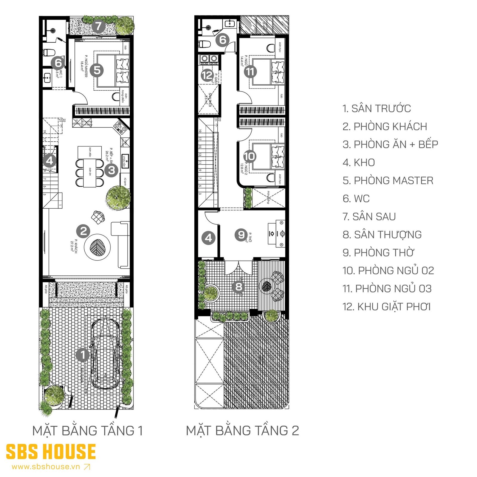công năng 2 tầng nhà phố ống