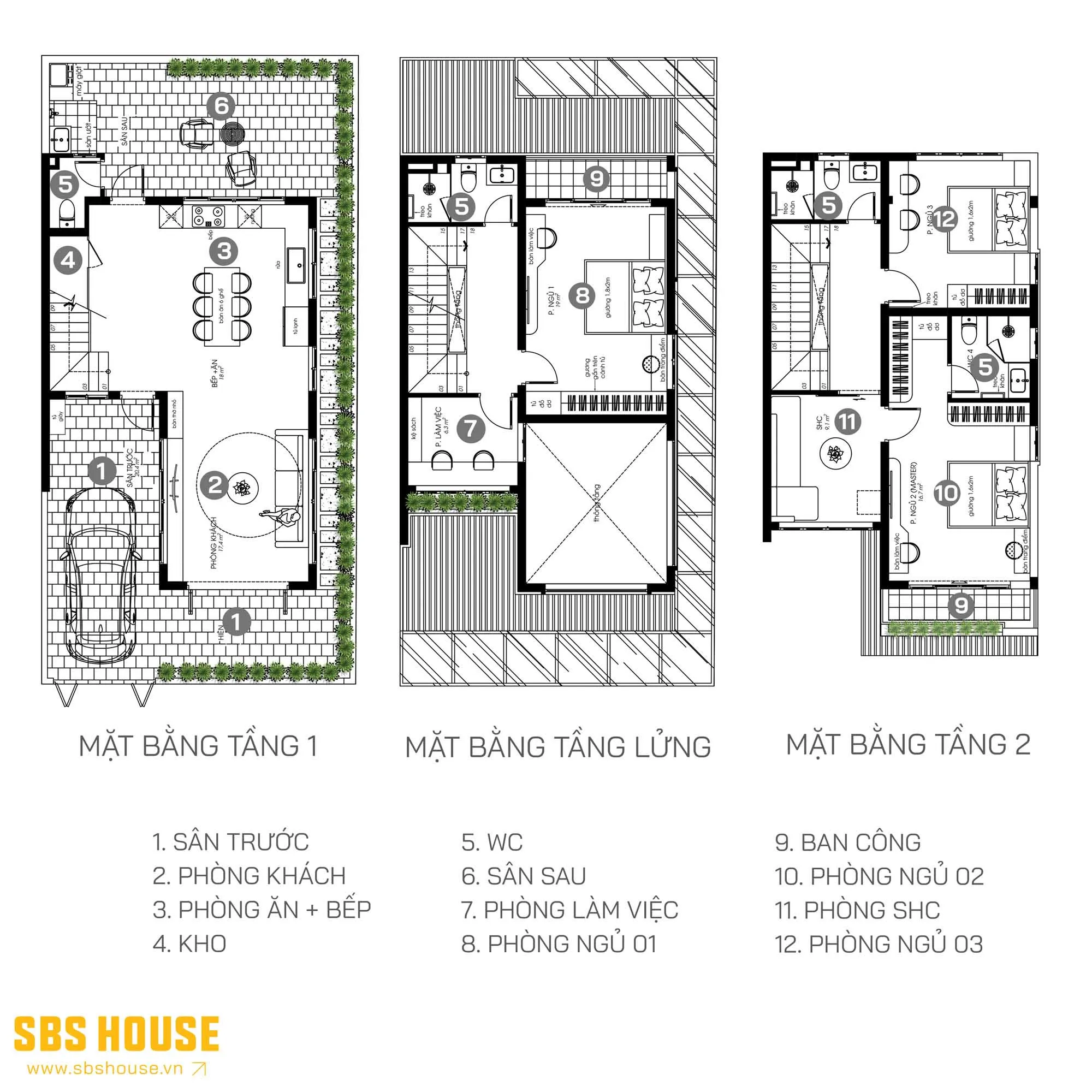 Công năng 3 tầng nhà phố