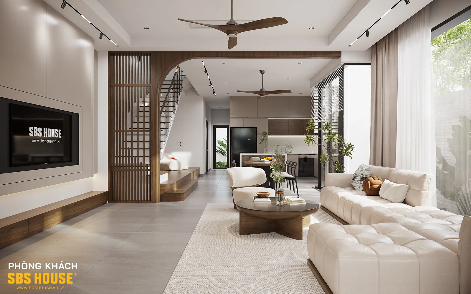 Mảng xanh được lồng ghép tinh tế vào không gian sống. Cây xanh không chỉ trang trí mà còn là yếu tố thanh lọc không khí và tăng cường sự kết nối giữa con người và thiên nhiên.