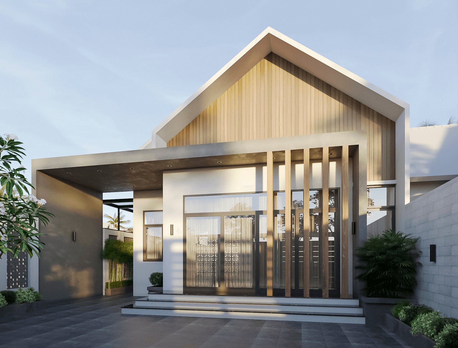 nhà cấp 4 hiện đại 3 phòng ngủ