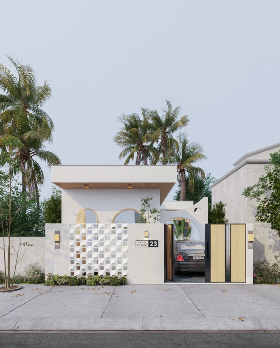 nhà cấp 4 có 2 phòng ngủ phong cách hiện đại