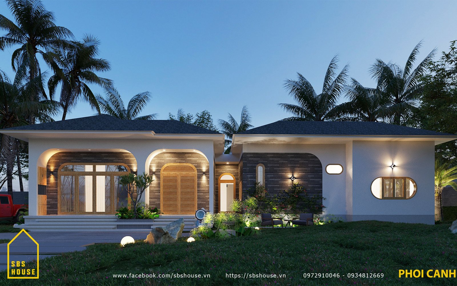 mẫu nhà cấp 4 hiện đại 3 phòng ngủ mái nhật