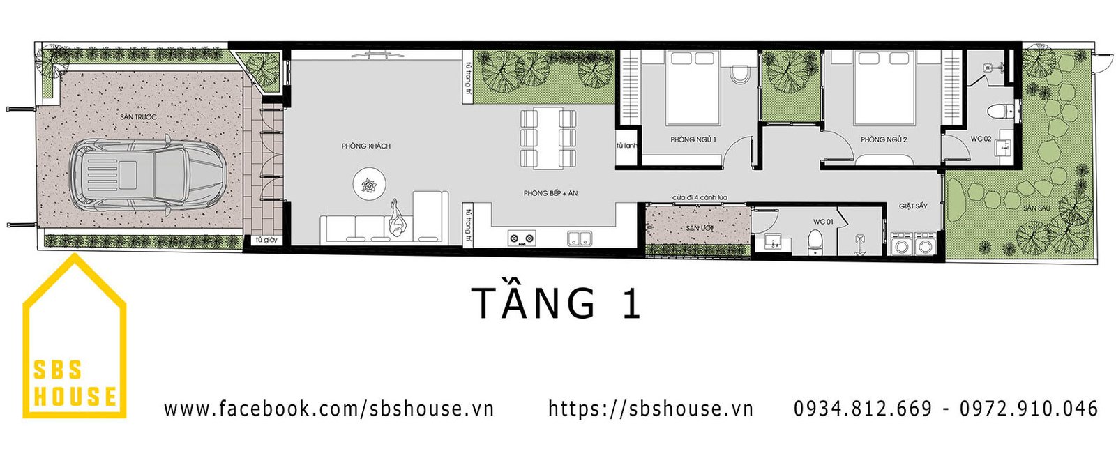 nhà cấp 4 nông thôn 2 phòng ngủ 