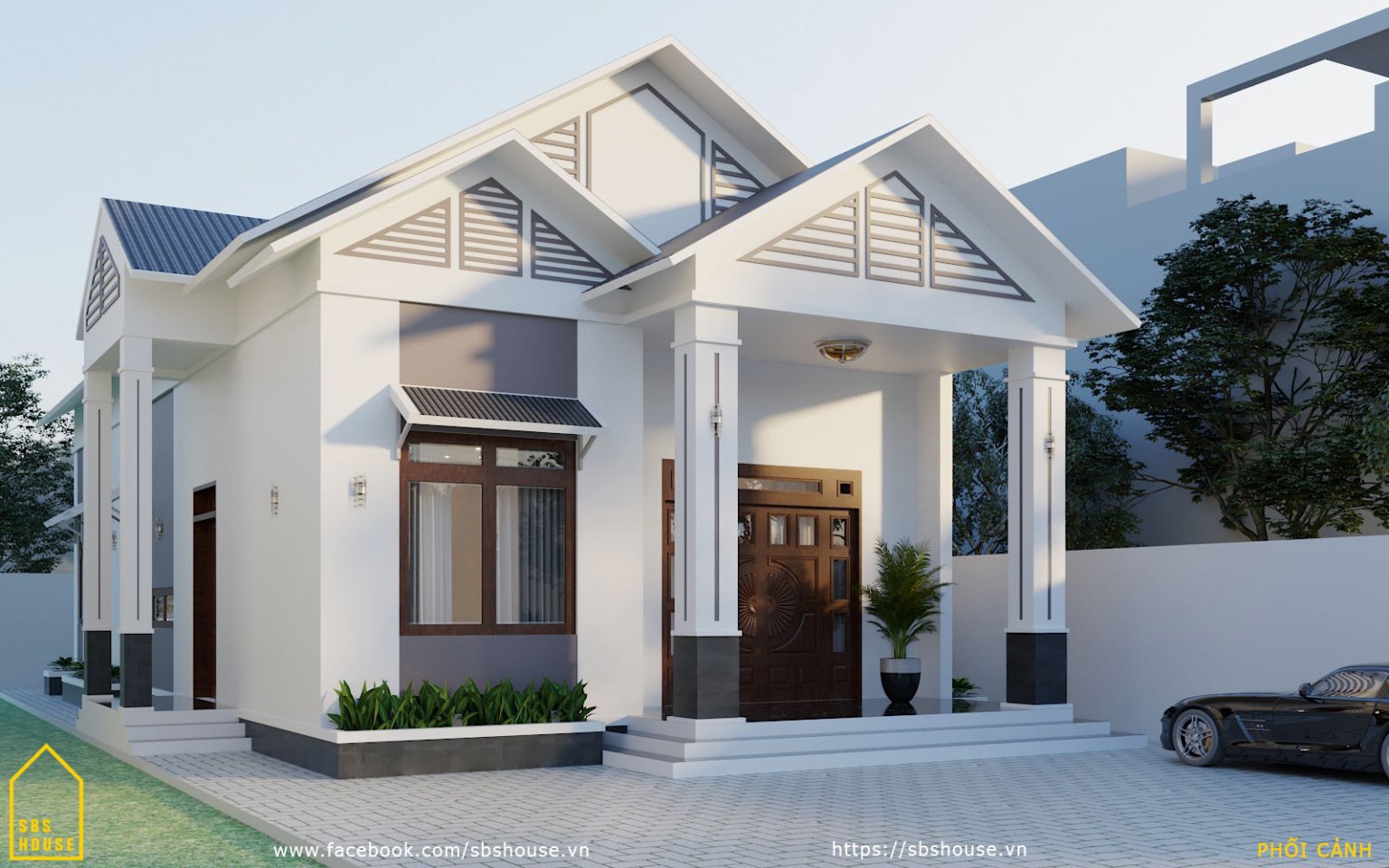 mẫu nhà cấp 4 hiện đại 3 phòng ngủ mái thái