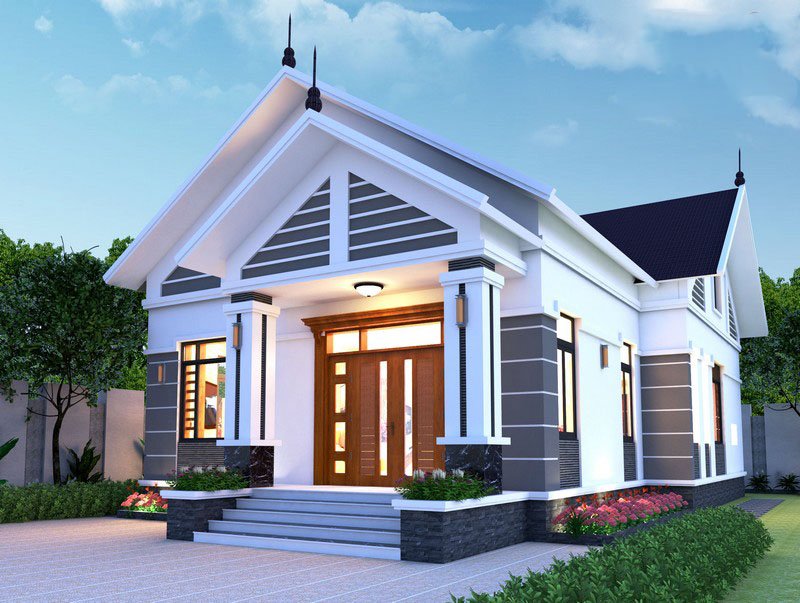 nhà cấp 4 nông thôn 2 phòng ngủ mái thái