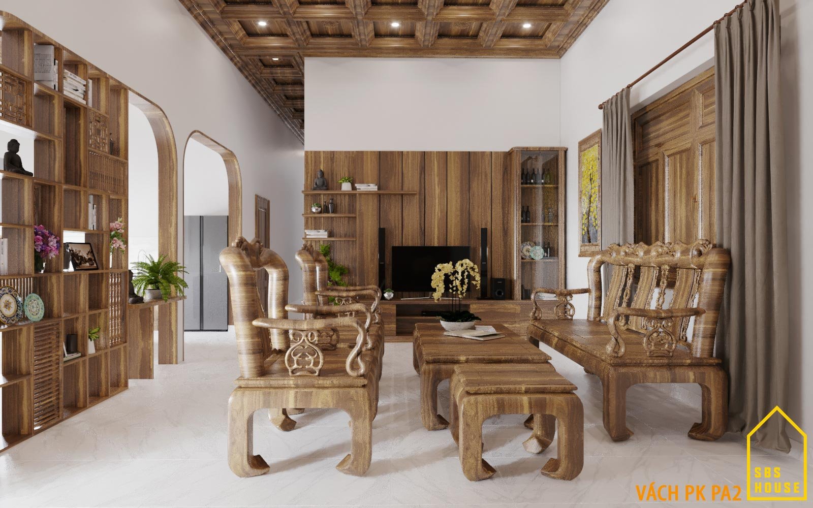 Nội thất gỗ mộc mạc và tinh tế của nhà cấp 4 thiết kế mái thái