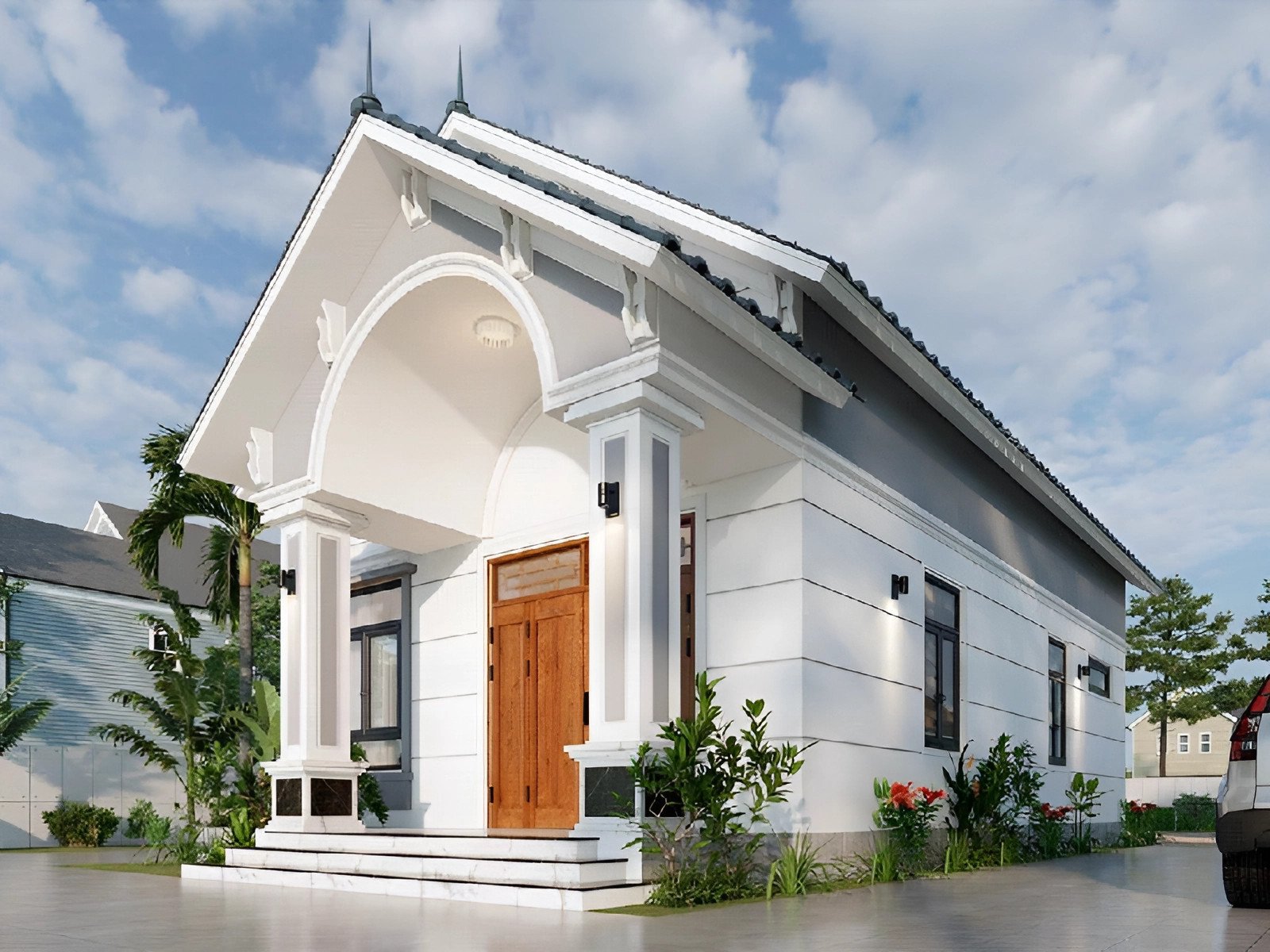 nhà cấp 4 đẹp kiểu mái thái diện tích 5x25m