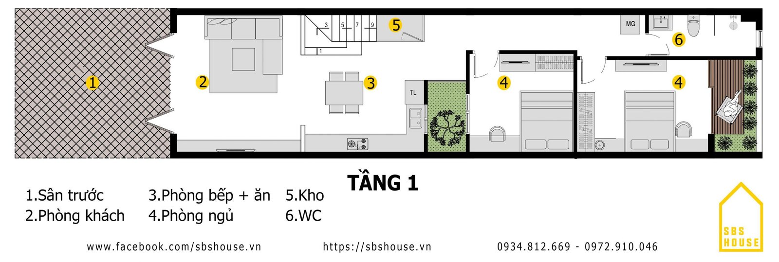 mẫu nhà cấp 4 nông thôn 2 phòng ngủ 
