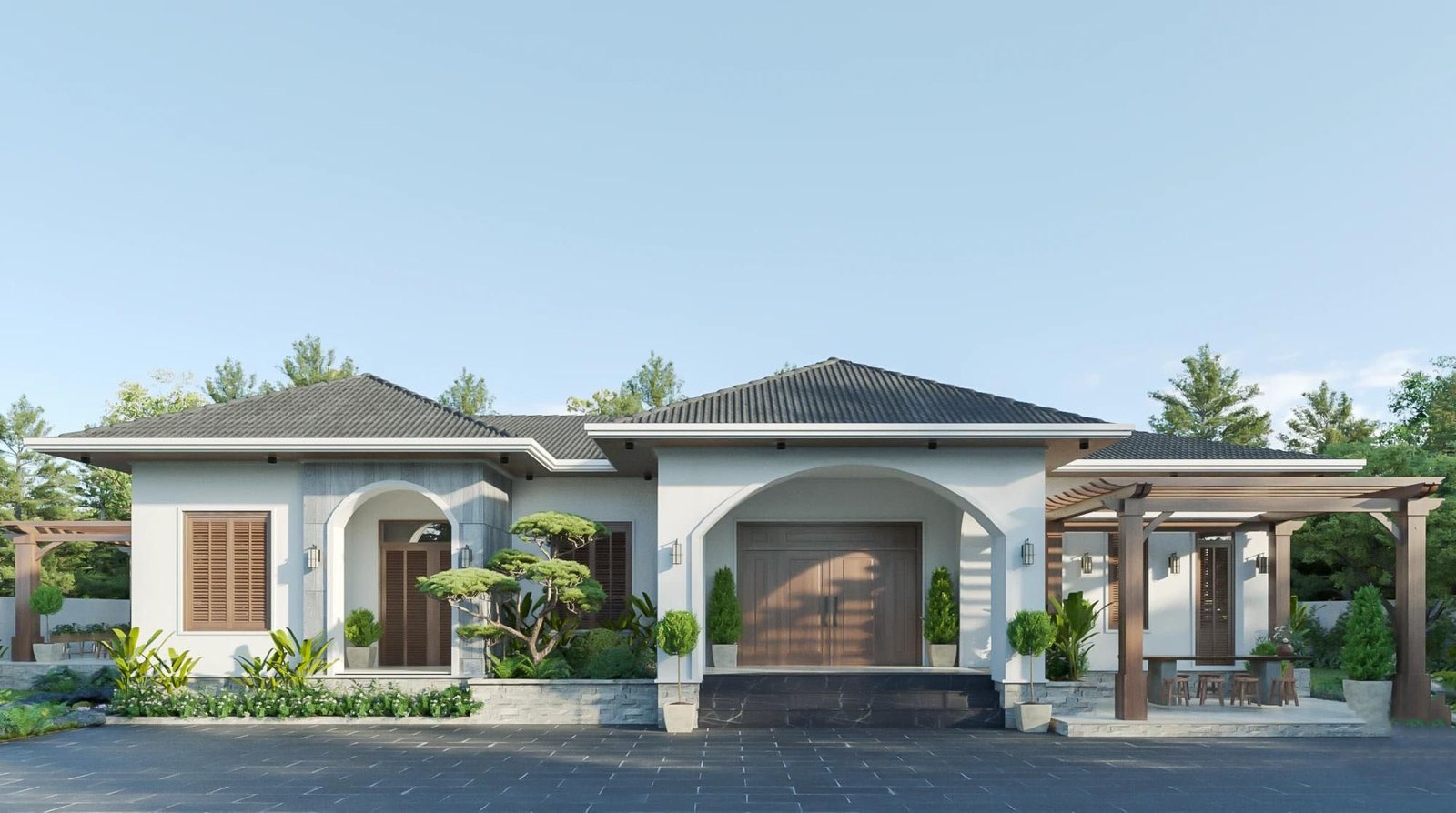 nhà cấp 4 nông thôn có 2 phòng ngủ mái nhật