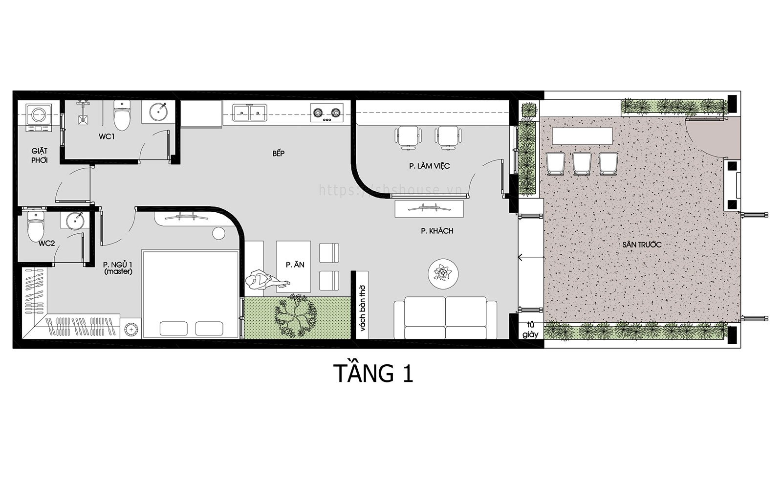 nhà cấp 4 nông thôn có 2 phòng ngủ 