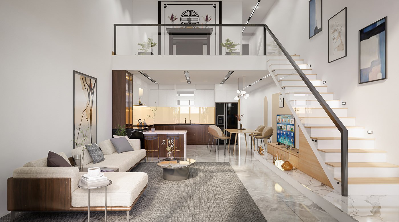 mẫu nahf cấp 4 gác lửng 3 phòng ngủ hiện đại