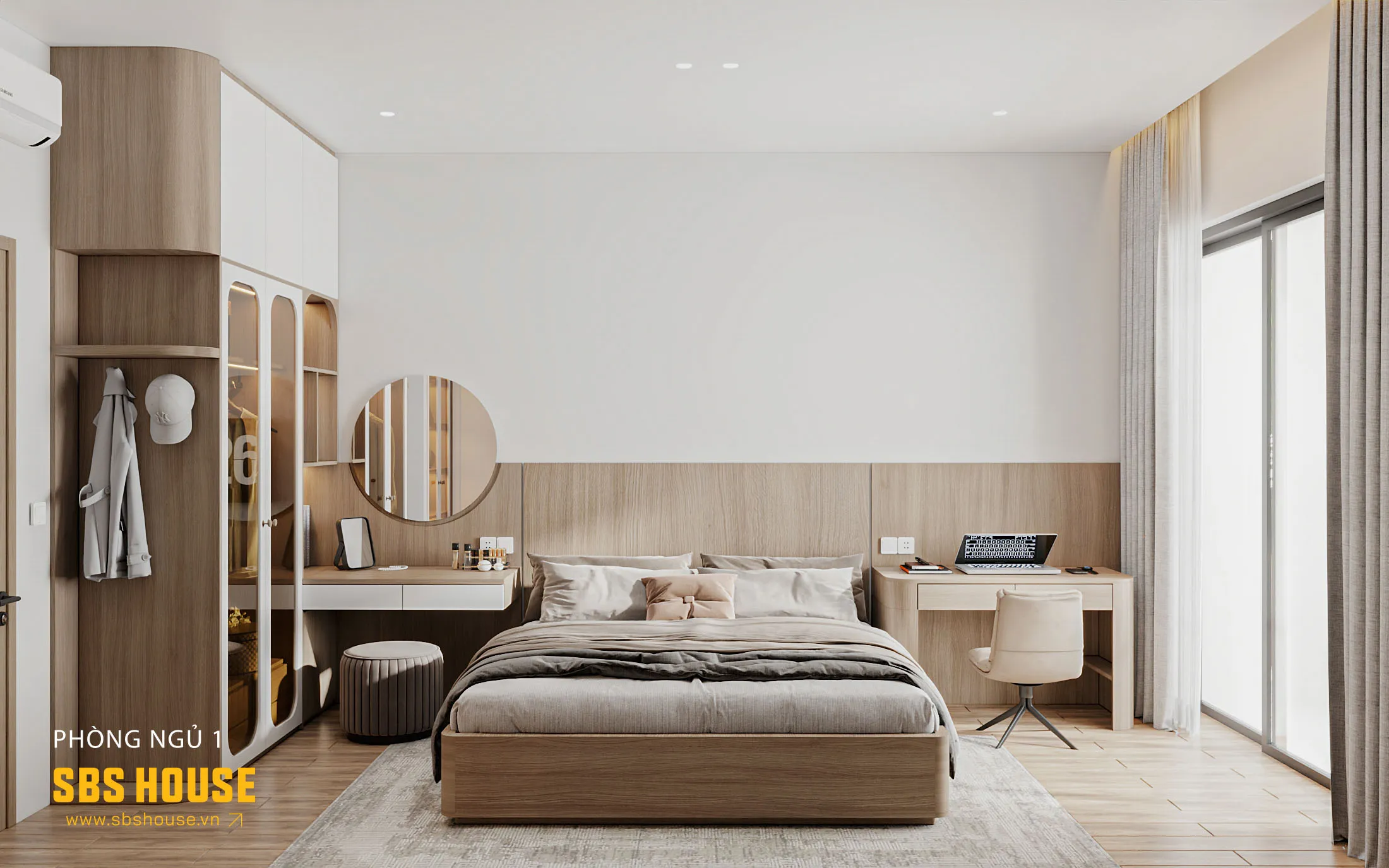 Phòng ngủ được thiết kế hiện đại - đồng bộ với phong cách tổng thể. Bố cục nội thất tối ưu, đúng với nhu cầu sử dụng của gia chủ.