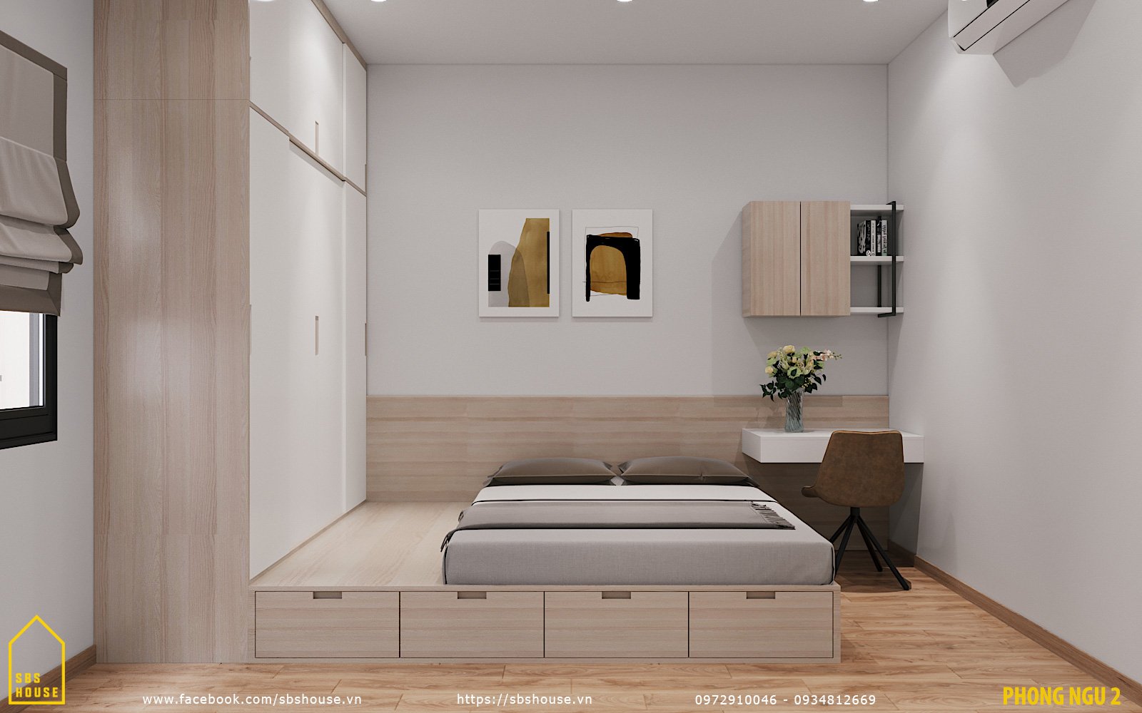 nhà cấp 4 nông thôn 2 phòng ngủ mái bằng