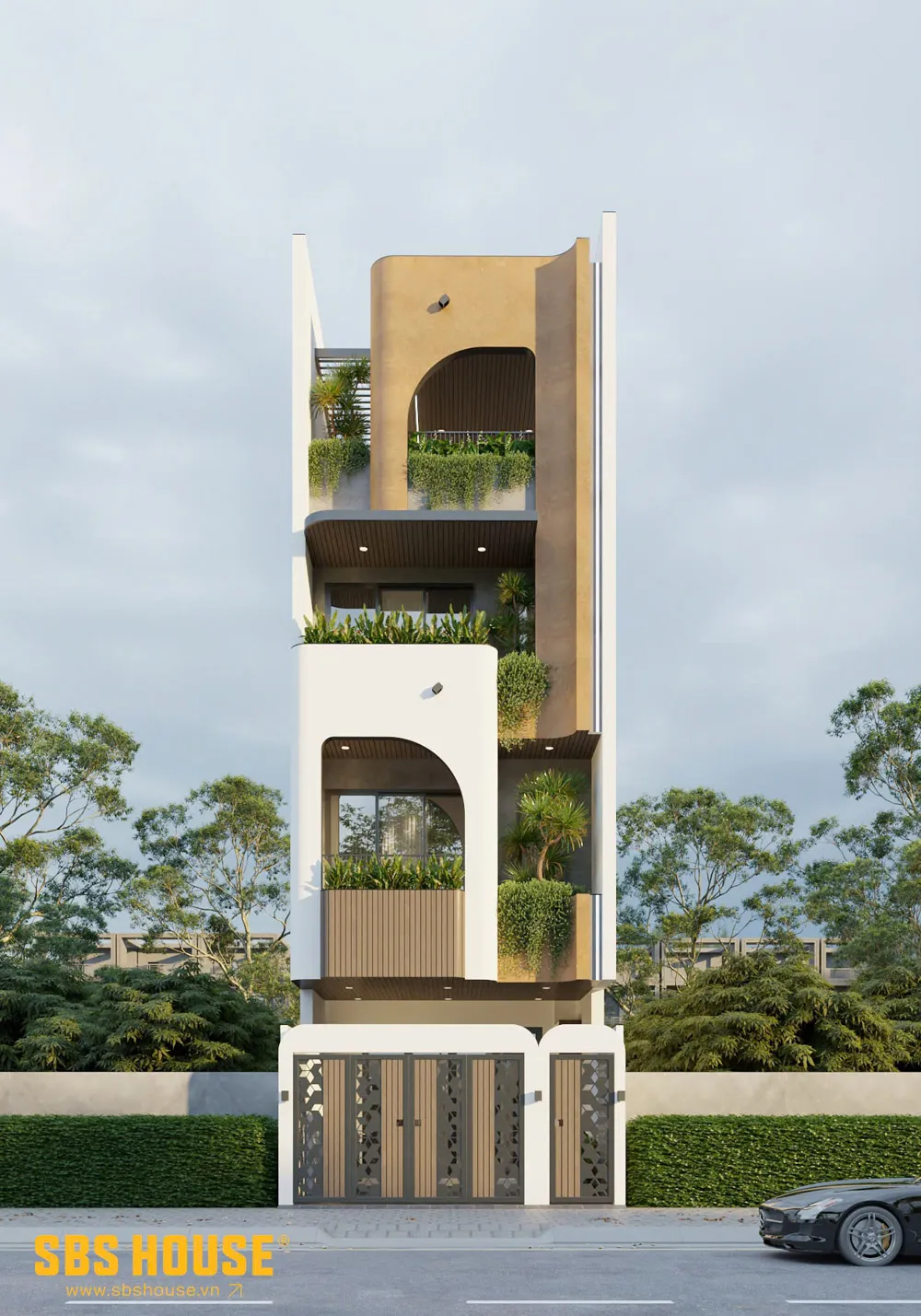 Tỷ lệ mảng đặc - rỗng được cân chỉnh hài hòa, giúp công trình vừa riêng tư vừa thoáng mở.