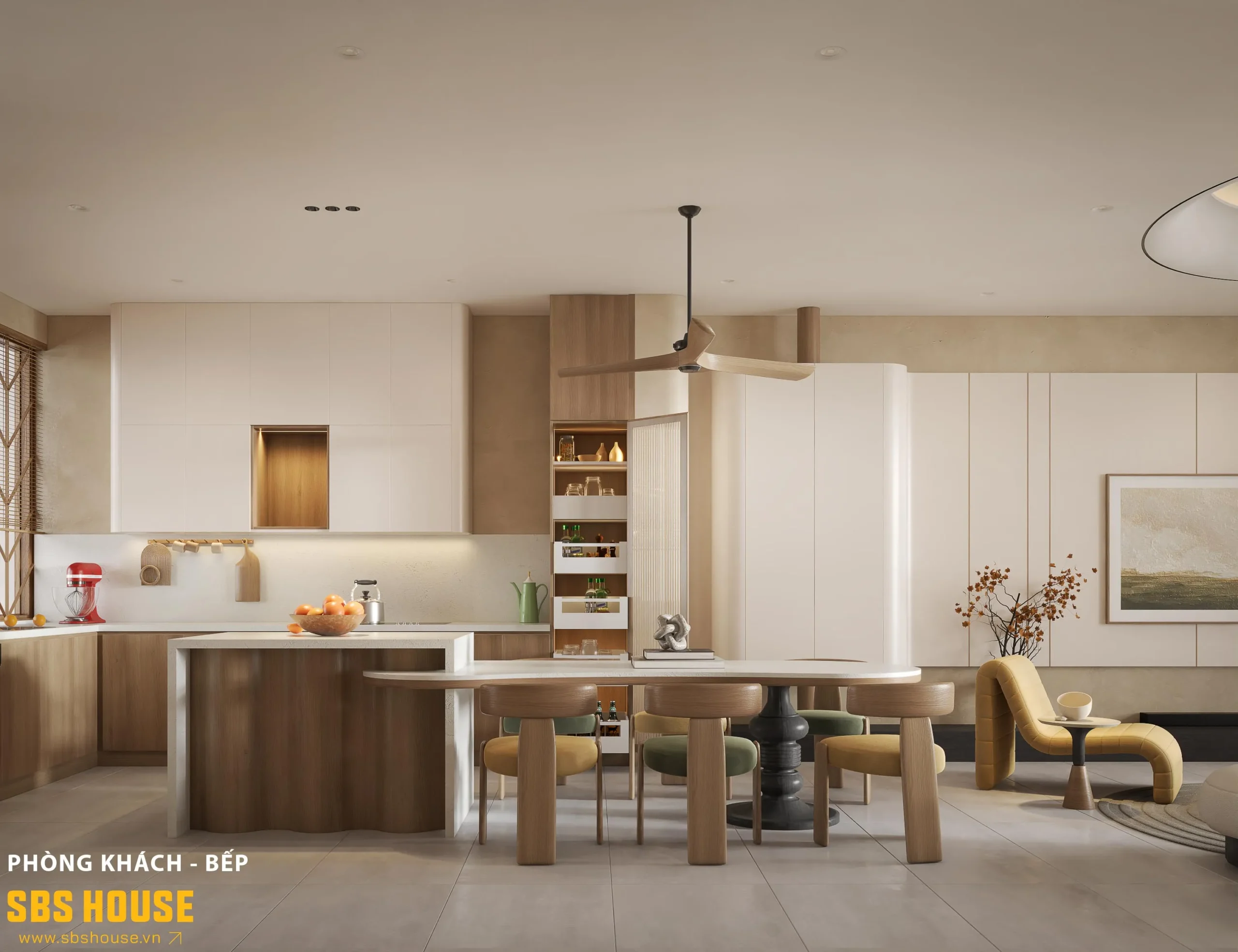 Vật liệu gỗ giữ trọn nét mộc, tạo điểm kết nối giữa nội thất và ngoại thất.