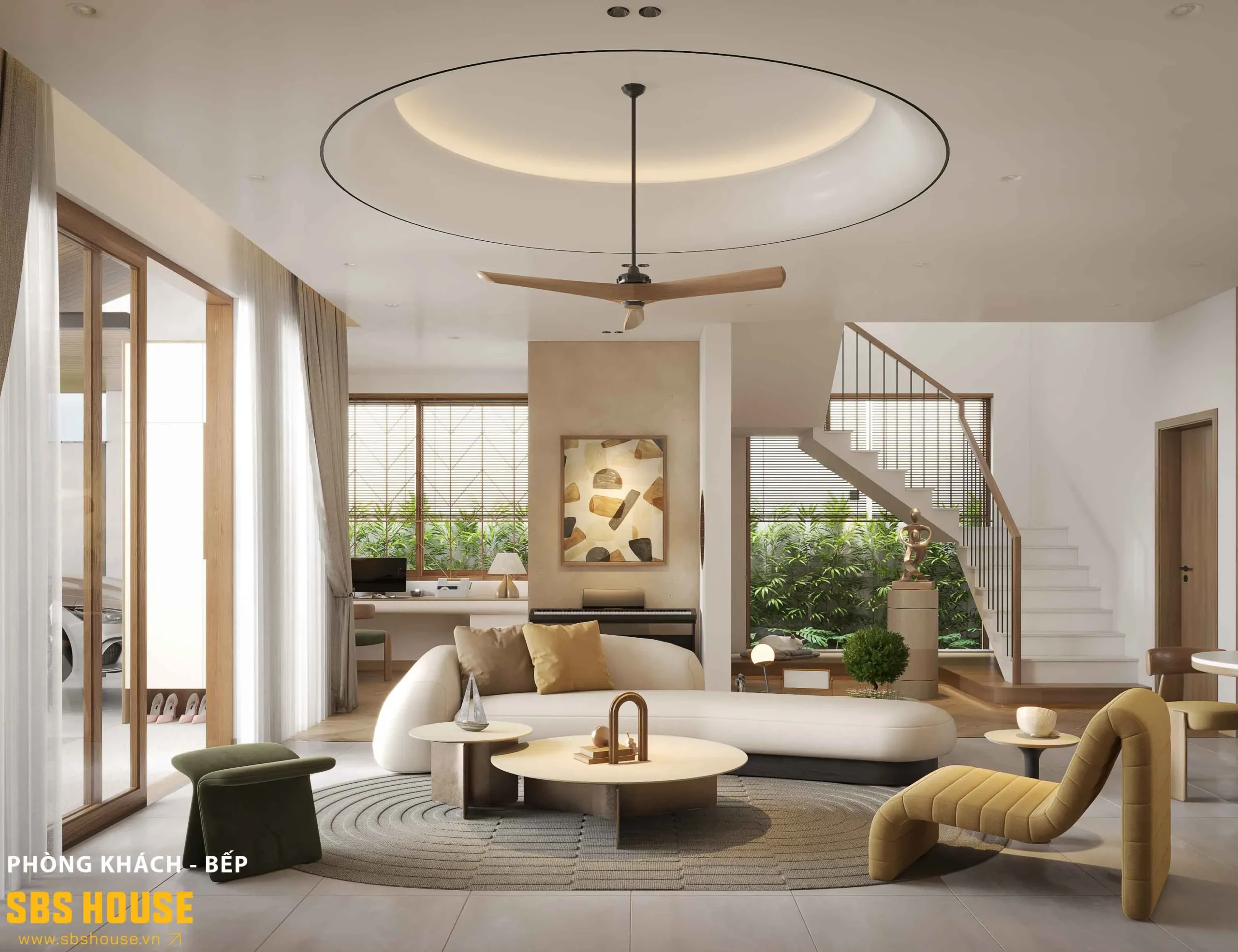 Gam màu trắng – vàng – nâu mang đến cảm giác ấm áp và an yên cho căn nhà.