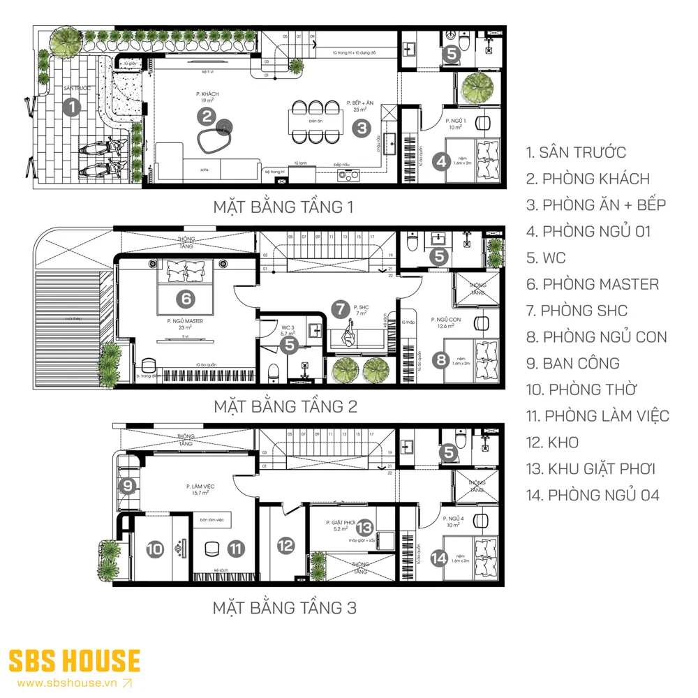 Mặt bằng công năng T’s House được tổ chức dựa trên thói quen sinh hoạt thực tế của gia chủ, với sự phân tách rõ ràng giữa khu vực sinh hoạt chung và không gian riêng tư. 