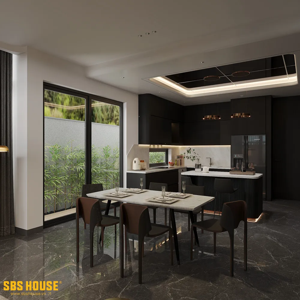 Ngôn ngữ kiến trúc hiện đại - tối giản thể hiện qua hình khối gọn gàng, màu sắc trung tính và sự tiết chế chi tiết trang trí.