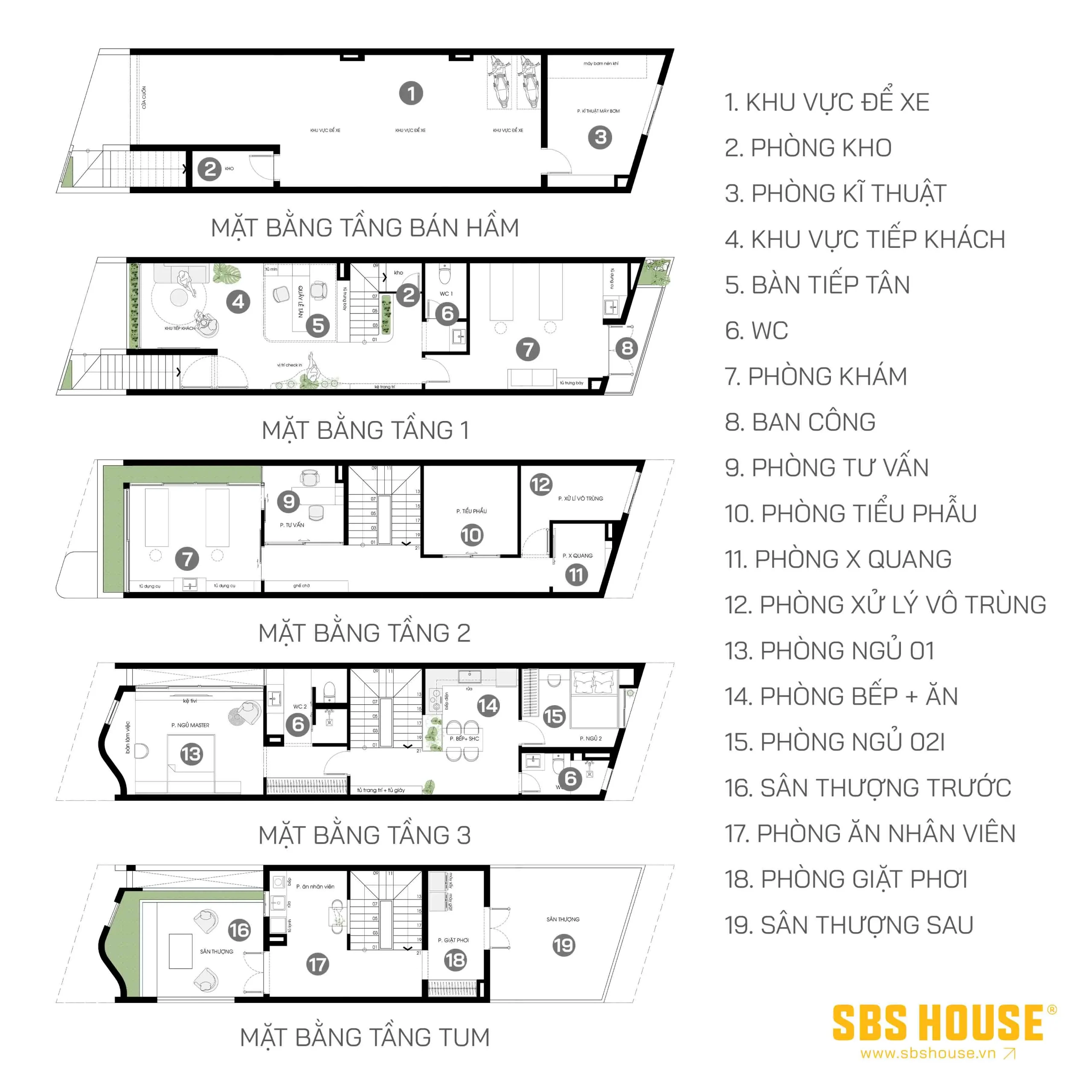 Công năng được phân chia rõ ràng theo từng tầng, đáp ứng đầy đủ nhu cầu thăm khám và vận hành phòng khám.