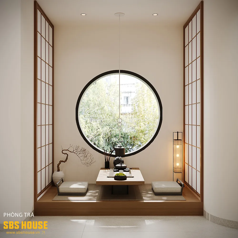 Không gian trà đạo được đặt như một điểm nhấn tinh thần trong tổng thể công trình.