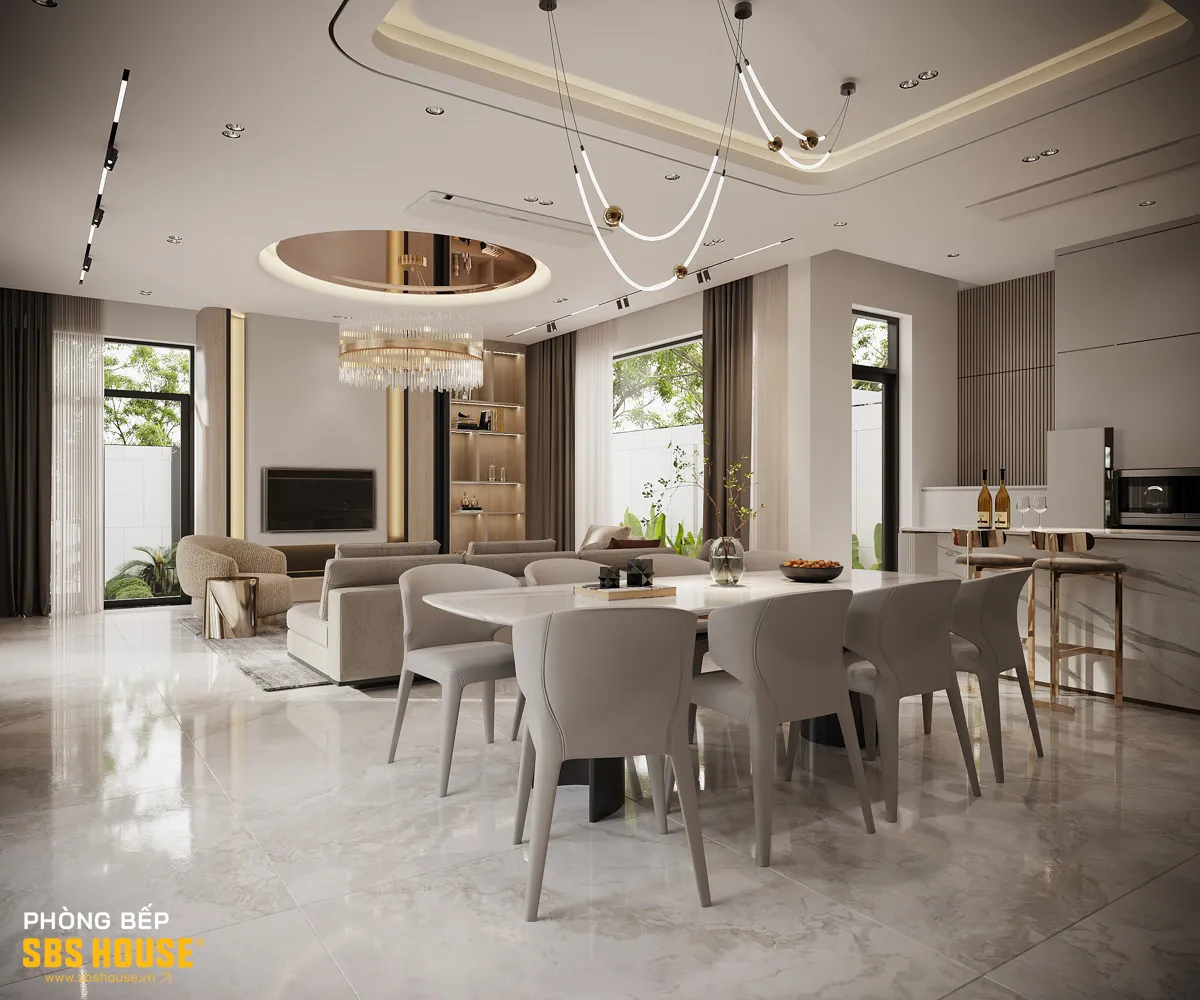 Các khoảng mở được bố trí có tính toán giúp ánh sáng và gió lưu thông tự nhiên, tạo nên sự thông thoáng và cảm giác rộng rãi cho toàn bộ không gian