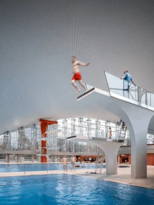 Alsterschwimmhalle, Hamburg, Đức paraboloid hyperbol
