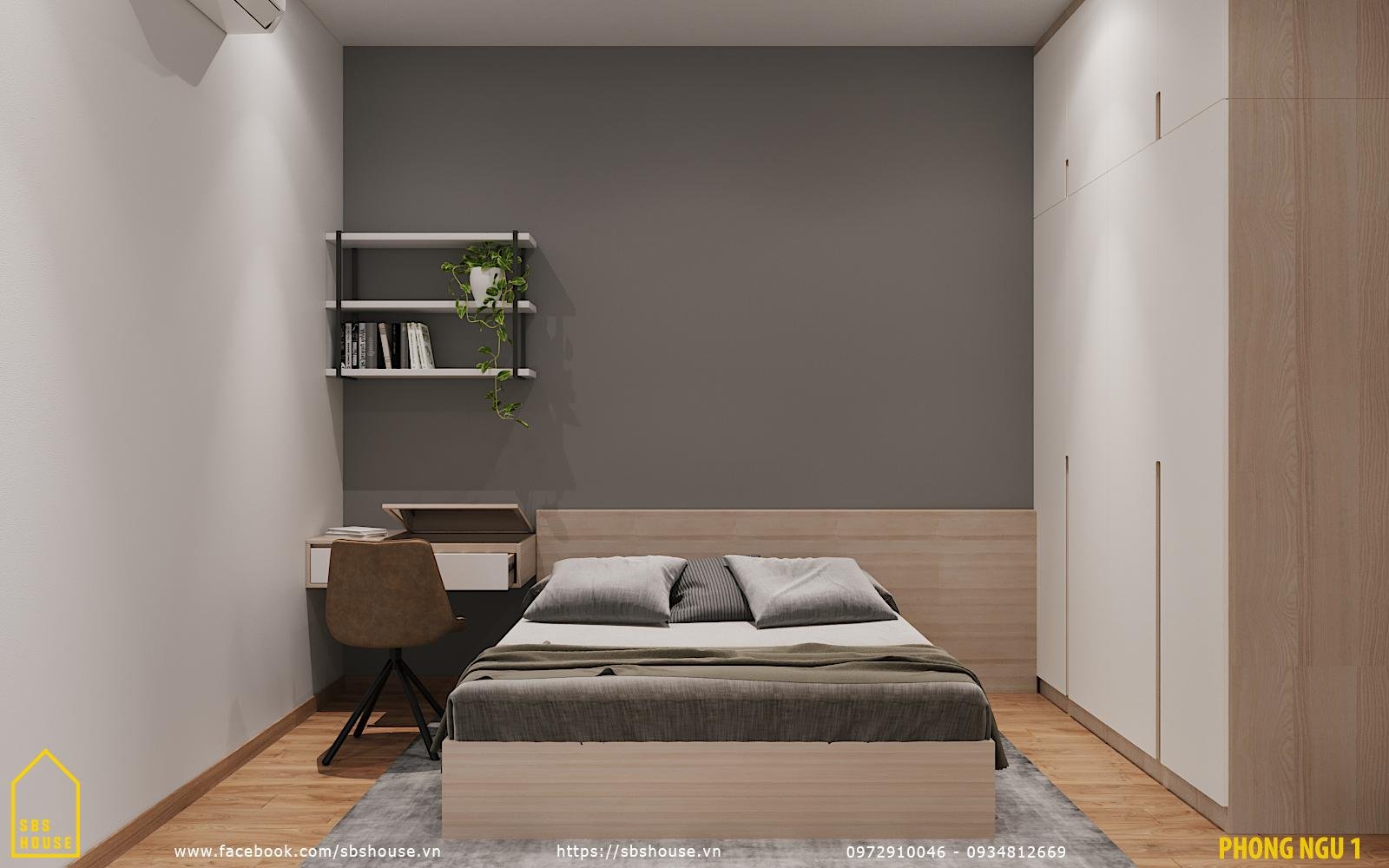 màu xám đẹp sơn tường phòng ngủ nhà cấp 4