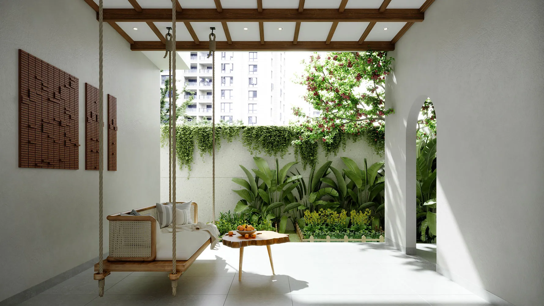 Khoảng sân sau cạnh phòng ngủ tầng 1 dành cho ông bà là một chi tiết giàu giá trị sống. Đây là nơi người lớn tuổi có thể gần gũi với thiên nhiên mỗi ngày, tận hưởng sự tĩnh tại, thư giãn và cảm giác an yên rất riêng trong chính ngôi nhà của mình.