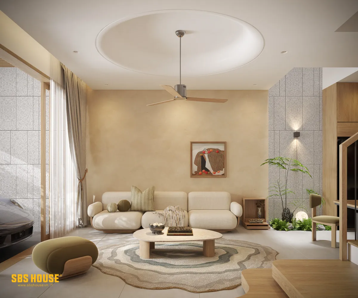 Các khu vực sinh hoạt được kết nối với ánh sáng, cây xanh và không khí tự nhiên, tạo cảm giác dễ chịu cho gia đình nhiều thế hệ.