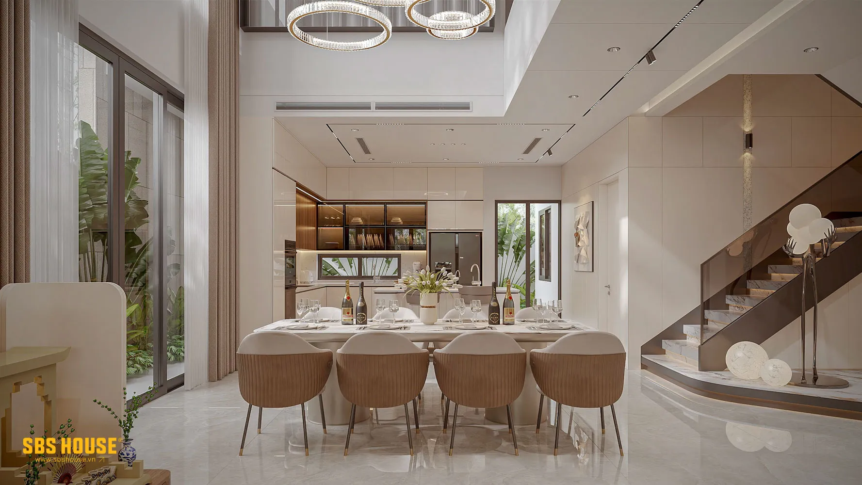 Ngôn ngữ nội thất hiện đại được thể hiện qua tỷ lệ gọn gàng, bề mặt tinh giản và khoảng thở vừa đủ giữa các chi tiết.