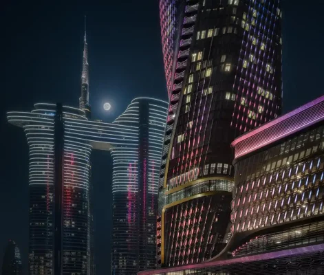 Wasl Tower Dubai United Arab Emirates architecture night