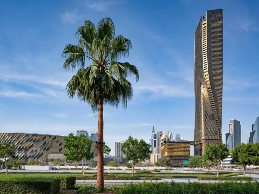 Wasl Tower Dubai UAE palm tree