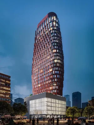 Rạp chiếu phim trung tâm Tháp Moscow lúc hoàng hôn