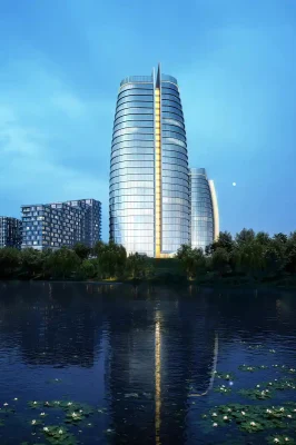Tháp văn phòng Mnevniki 3 Moscow nước Nga về đêm