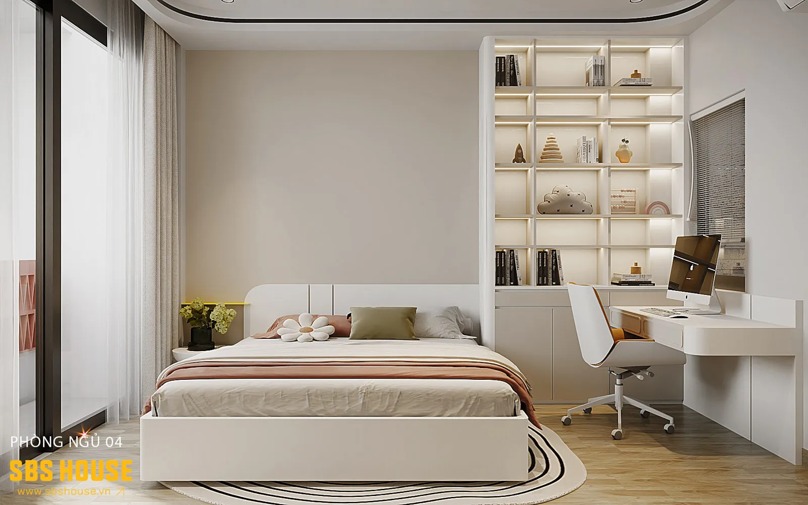 Sự kết hợp giữa bề mặt sáng màu, chất liệu ấm và ánh sáng tự nhiên giúp không gian có chiều sâu hơn. 