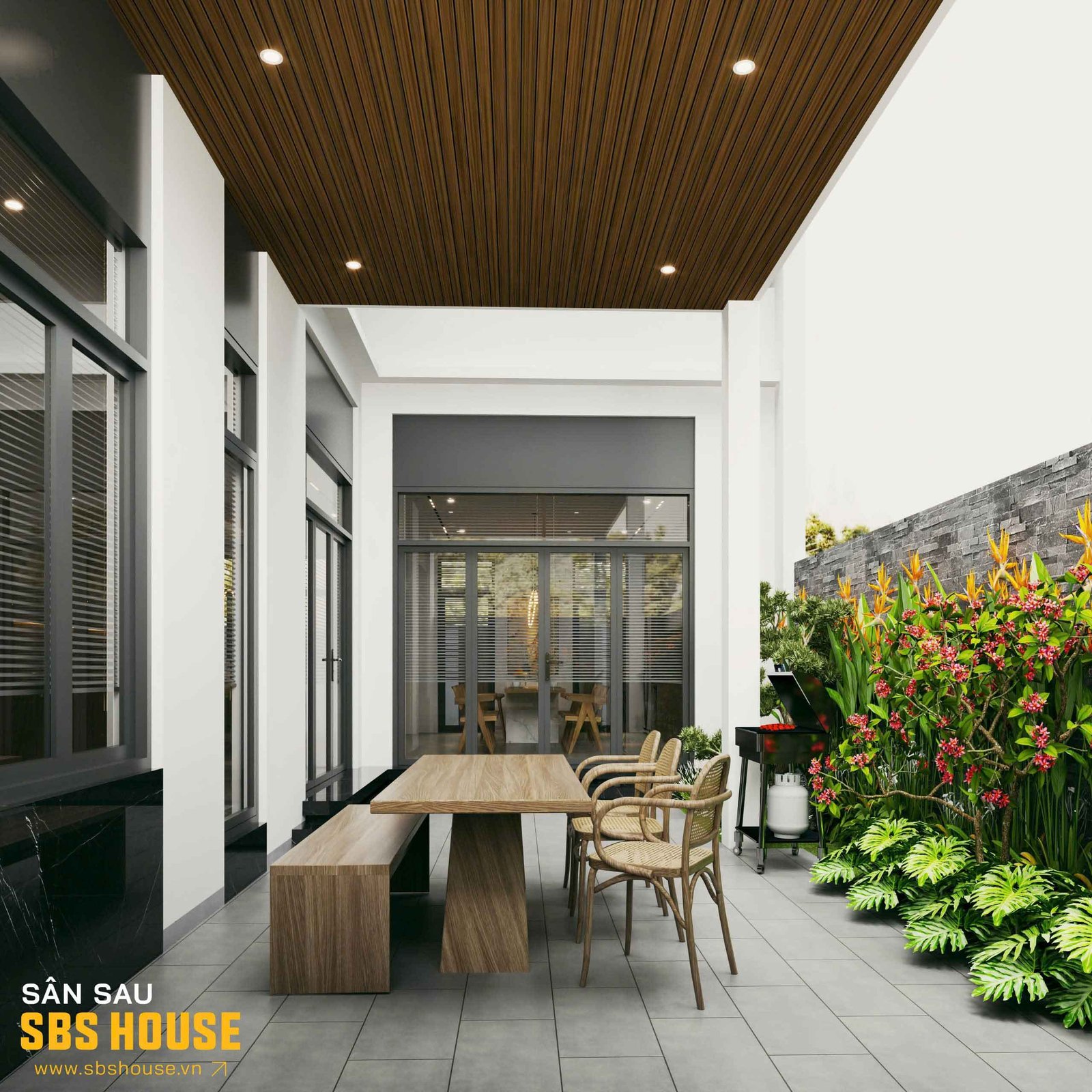 sân sau nhà phố hiện đại 