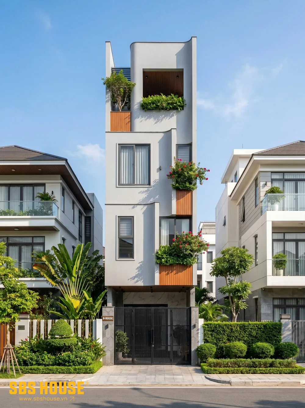 Mặt tiền D’s House khai thác đường xéo của khu đất để tạo nên dấu ấn kiến trúc riêng biệt. 