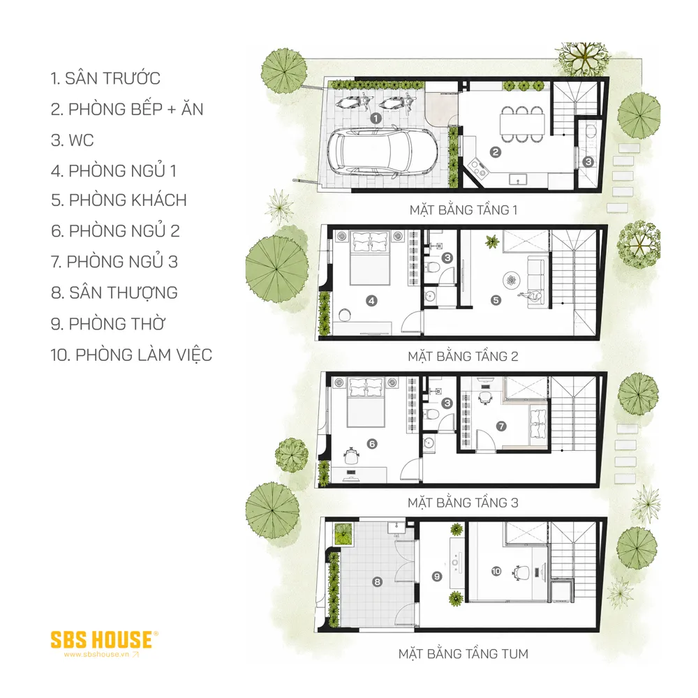 Mặt bằng D’s House được tổ chức linh hoạt để hạn chế cảm giác chia cắt trong một lô đất nhỏ. 