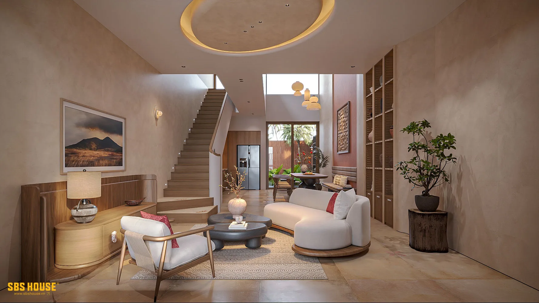 Không gian nội thất Gốm House ưu tiên sự gọn gàng, ấm áp và gần gũi với đời sống sinh hoạt của gia đình.